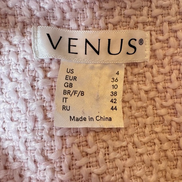 Venus Women's Tweed Fringe Coat‎ Jacket Pale Pink Size 4 Open Front Lined Blazer - Picture 9 of 15